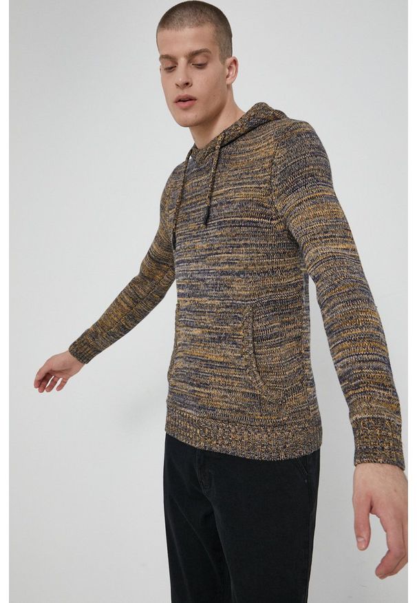 medicine - Medicine - Sweter bawełniany Essential. Okazja: na co dzień. Typ kołnierza: kaptur. Kolor: żółty. Materiał: bawełna. Długość rękawa: długi rękaw. Długość: długie. Wzór: ze splotem. Styl: casual