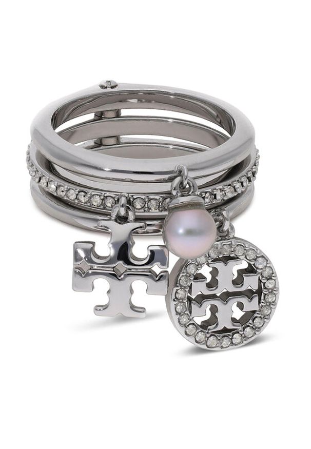 Tory Burch Pierścionek Miller Pave Charm Ring 76348 Srebrny. Materiał: srebrne. Kolor: srebrny