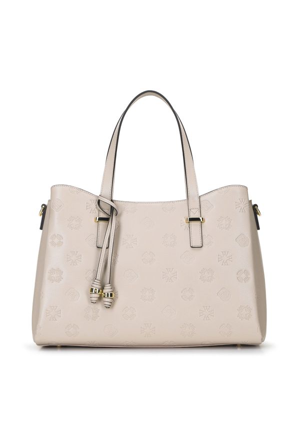 Wittchen - Torebka kuferek skórzana z monogramem i ozdobnymi chwostami beżowa. Kolor: beżowy. Materiał: skórzane. Styl: elegancki. Rodzaj torebki: na ramię