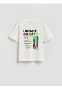 Reserved - Bawełniany t-shirt z nadrukiem - biały. Kolor: biały. Materiał: bawełna. Wzór: nadruk #1