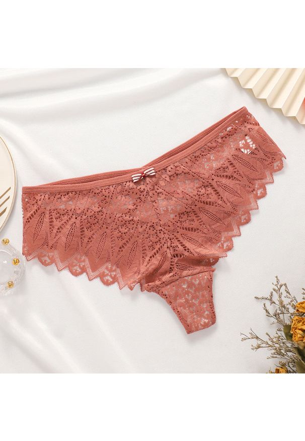 Intica - Figi koronkowe z ozdobnymi paseczkami na specjalne okazje Pansie. Kolor: beżowy. Materiał: koronka. Wzór: koronka