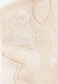 Born2be - Beżowe Botki Kowbojki Vices na Stożkowym Obcasie z Haftem Talfedi. Kolor: beżowy. Materiał: jeans, skóra. Wzór: haft. Obcas: na obcasie. Wysokość obcasa: średni #2