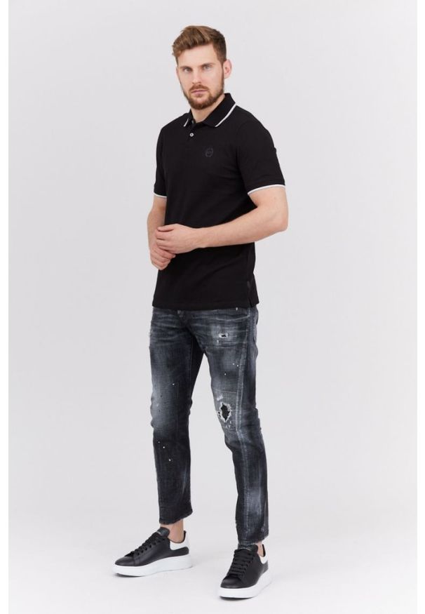 Armani Exchange - ARMANI EXCHANGE Czarna męska koszulka polo z okrągłym logo, Rozmiar S. Typ kołnierza: polo. Kolor: czarny. Długość rękawa: krótki rękaw. Wzór: aplikacja