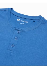 Ombre Clothing - T-shirt męski bez nadruku z guzikami - niebieski melanż V2 S1390 - XXL. Typ kołnierza: polo. Kolor: niebieski. Materiał: jeans, bawełna, poliester. Wzór: melanż #7