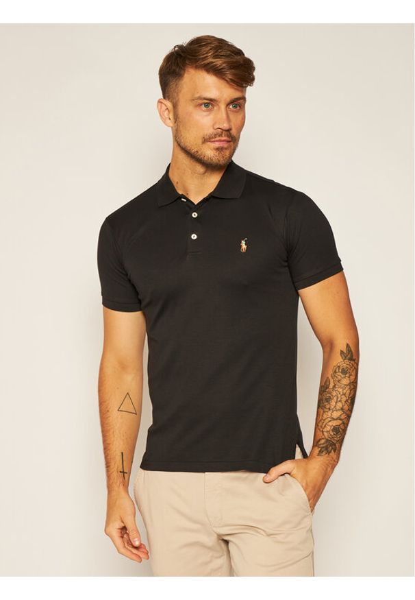 Polo Ralph Lauren Polo Ssl-Knt 710685514002 Czarny Slim Fit. Typ kołnierza: polo. Kolor: czarny. Materiał: bawełna