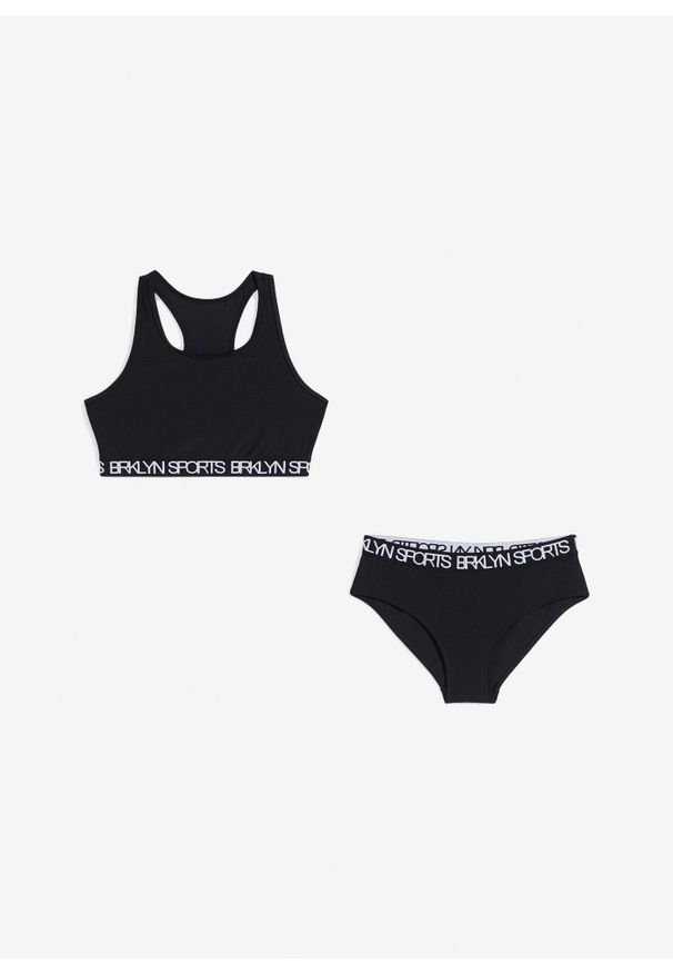 bonprix - Bikini sportowe z tyłem typu bokserka (2 części). Kolor: czarny