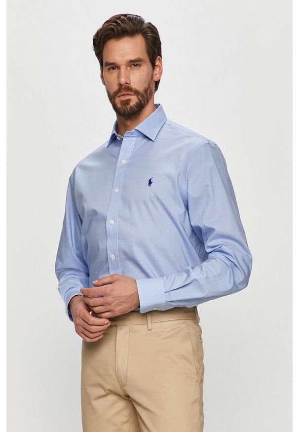 Polo Ralph Lauren - Koszula. Typ kołnierza: polo. Kolor: niebieski. Materiał: tkanina. Długość: długie. Wzór: gładki, aplikacja. Styl: elegancki