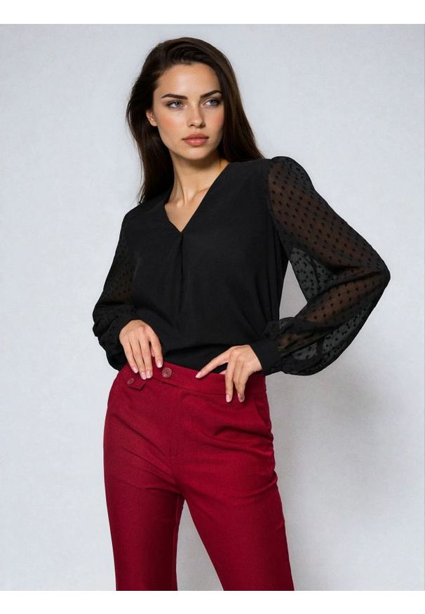 Sinsay - Bluzka z bufkami - czarny. Kolor: czarny