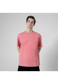 outhorn - T-shirt oversize z haftem męski - różowy. Okazja: na co dzień. Kolor: różowy. Materiał: bawełna, dzianina. Wzór: haft. Styl: casual #5