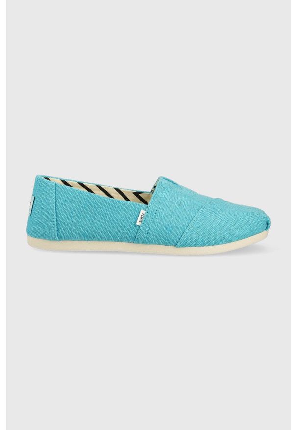 Toms espadryle Alpargata kolor turkusowy. Nosek buta: okrągły. Kolor: turkusowy. Materiał: materiał. Obcas: na obcasie. Wysokość obcasa: niski