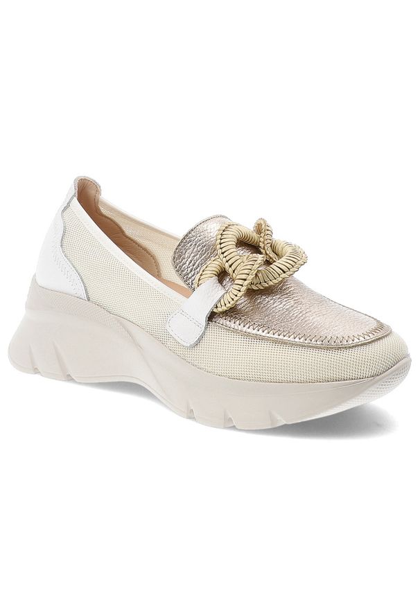 Białe Półbuty Hispanitas Stylowe Obuwie Damskie. Kolor: biały. Materiał: mesh, skóra. Wzór: aplikacja. Styl: elegancki