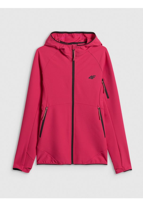 4f - 4F Kurtka softshell wiatroodporna damska - różowa S. Kolor: różowy. Materiał: softshell. Długość: długie. Sezon: lato. Sport: turystyka piesza