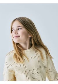 Reserved - Sweter z ażurowym wzorem - złamana biel. Materiał: bawełna, dzianina. Wzór: ażurowy #1
