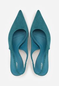 Renee - Zielone Czółenka Slingback VICES na Kaczuszce Anatera. Okazja: na co dzień. Zapięcie: bez zapięcia. Kolor: zielony. Materiał: zamsz, jeans. Obcas: na szpilce. Styl: casual, elegancki. Wysokość obcasa: średni #3
