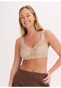 bonprix - Biustonosz odciążający bez fiszbinów z wyściełanymi ramiączkami. Kolor: beżowy. Rodzaj stanika: różne sposoby noszenia, wyściełane miseczki. Wzór: haft #2