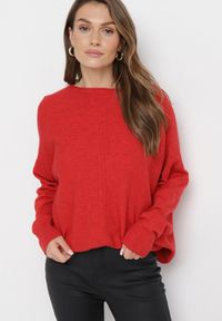 Born2be - Czerwony Sweter o Luźnym Fasonie z Rękawami Typu Nietoperz Poxure. Kolor: czerwony. Materiał: skóra #5