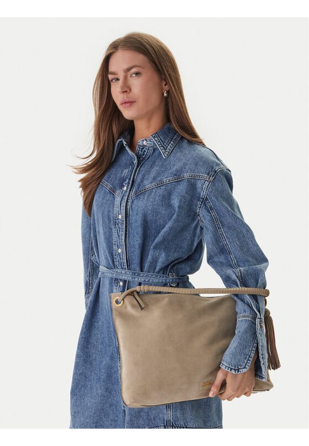 TOMMY HILFIGER - Tommy Hilfiger Torebka Th Statement Leather Bag Suede AW0AW18402 Beżowy. Kolor: beżowy. Materiał: skórzane