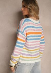 Renee - Niebieski Sweter z Dodatkiem Wełny w Kolorowe Paski Aslefa. Okazja: na co dzień. Kolor: niebieski. Materiał: wełna. Długość rękawa: długi rękaw. Długość: długie. Wzór: paski, kolorowy. Styl: elegancki, casual #3