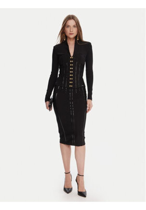 Elisabetta Franchi Marynarka GI-182-57E2-V590 Czarny Slim Fit. Kolor: czarny. Materiał: syntetyk