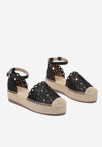 Born2be - Czarne Espadryle na Grubej Podeszwie z Ażurową Cholewką Eleasel. Okazja: na co dzień. Zapięcie: sprzączka. Kolor: czarny. Materiał: jeans. Szerokość cholewki: normalna. Wzór: ażurowy. Styl: casual #3