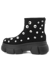 Czarne Botki S.Barski Modne Buty Damskie Na Platformie. Okazja: na co dzień. Kolor: czarny. Materiał: materiał. Wzór: aplikacja. Sezon: zima, jesień. Obcas: na platformie. Styl: glamour, casual, elegancki #6
