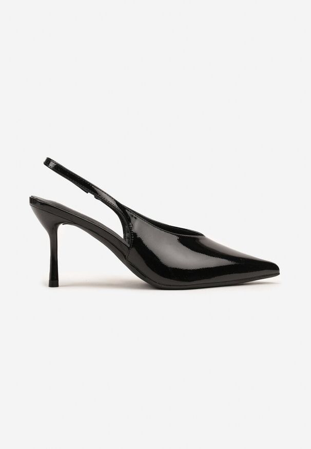 Renee - Czarne Lakierowane Sandały na Szpilce Typu Slingback Addoxie. Okazja: na co dzień, na spacer. Kolor: czarny. Materiał: lakier. Obcas: na szpilce. Styl: elegancki, casual. Wysokość obcasa: średni