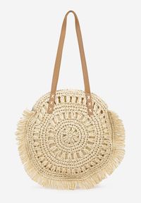Born2be - Jasnobeżowa Letnia Torebka w Stylu Boho Okrągła z Plecionki Sonatina. Kolor: beżowy. Sezon: lato. Styl: boho #4