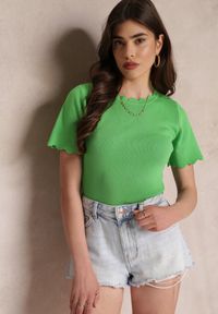 Renee - Zielona Dzianinowa Bluzka z Nieregularnymi Krawędziami Datria. Kolor: zielony. Materiał: dzianina #3