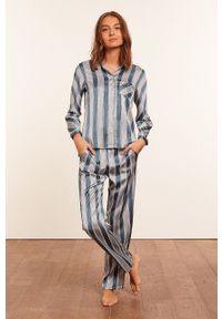 Etam spodnie piżamowe Ouzna damskie satynowa. Kolor: niebieski. Materiał: satyna