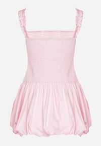 Born2be - Różowa Bawełniana Sukienka Bombka na Ramiączkach z Elastyczną Górą Linarisena. Okazja: na imprezę, na co dzień. Typ kołnierza: kokarda. Kolor: różowy. Materiał: bawełna. Długość rękawa: na ramiączkach. Typ sukienki: bombki. Styl: casual, elegancki #5