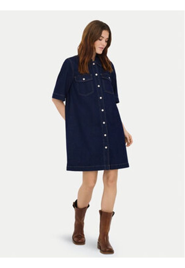 only - ONLY Sukienka jeansowa Belle 15324384 Granatowy Regular Fit. Kolor: niebieski. Materiał: bawełna