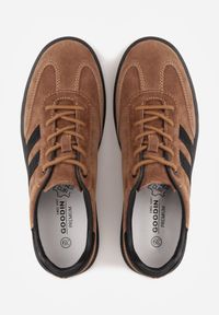 Born2be - Brązowe Sneakersy Retro Tenisówki z Zamszu Naturalnego ze Skórzaną Wkładką Celarge. Okazja: na co dzień. Kolor: brązowy. Materiał: skóra, zamsz. Szerokość cholewki: normalna #2