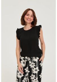 MOODO - Koszula z falbankami czarna. Typ kołnierza: kołnierz z falbankami. Kolor: czarny. Materiał: wiskoza #1