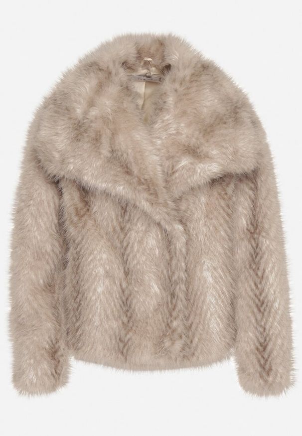 Born2be - Beżowa Futrzana Kurtka z Cieniowanym Wzorem Monizavia. Okazja: na co dzień. Kolor: beżowy. Materiał: futro. Styl: klasyczny, casual