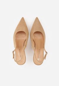 Renee - Ciemnobeżowe Sandały na Szpilce w Stylu Slingback Tarosie. Okazja: na co dzień. Zapięcie: sprzączka. Kolor: beżowy. Materiał: jeans. Sezon: wiosna. Obcas: na szpilce. Styl: casual, elegancki #7