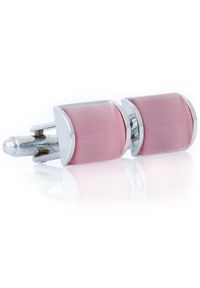 Modini - Srebrno-różowe prostokątne spinki do mankietów A241. Kolor: srebrny, różowy, wielokolorowy #1