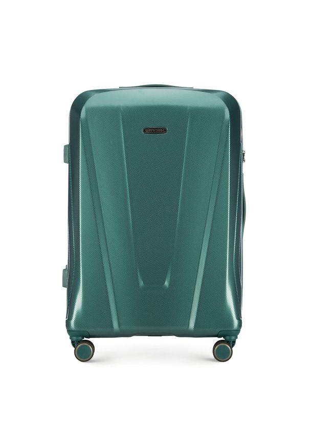 Wittchen - Duża walizka z polikarbonu geometryczna. Kolor: zielony. Materiał: guma. Wzór: geometria