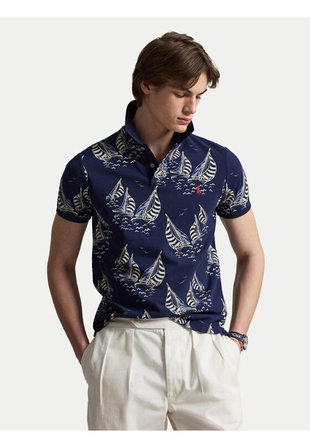 Polo Ralph Lauren Polo 710B18828001 Granatowy Custom Slim Fit. Typ kołnierza: polo. Kolor: niebieski. Materiał: bawełna