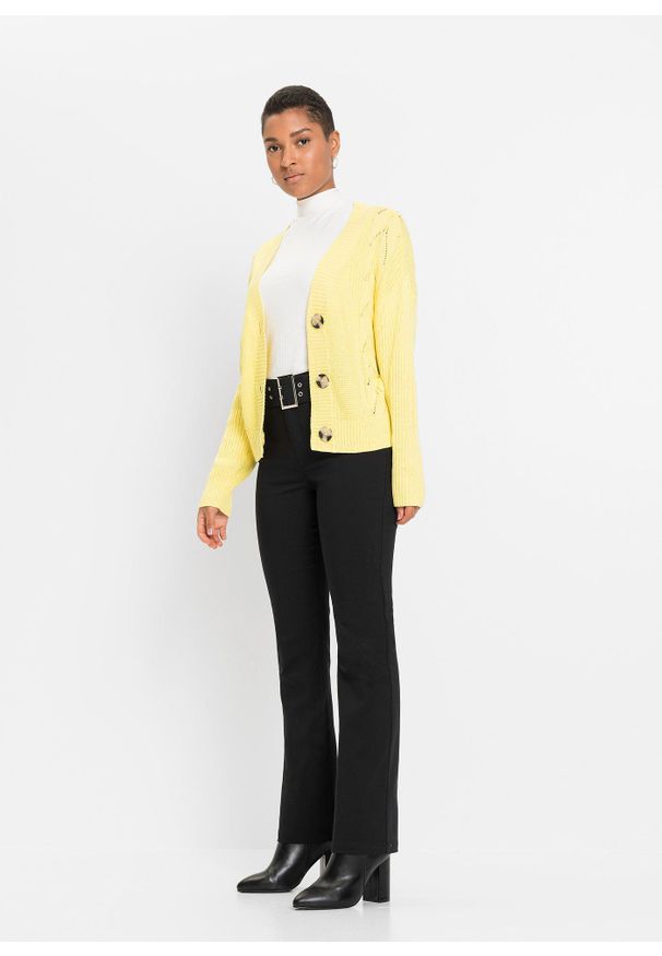 bonprix - Spodnie ze stretchem, z paskiem. Kolor: czarny. Styl: elegancki