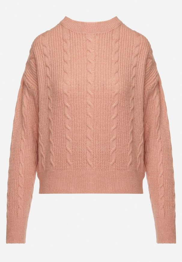 Born2be - Jasnoróżowy Sweter Krótki z Wycięciem na Plecach Torine. Okazja: na co dzień. Kolor: różowy. Materiał: jeans. Długość: krótkie. Styl: klasyczny, elegancki, casual