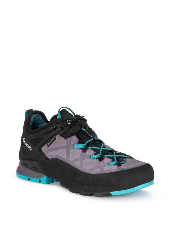 Buty sportowe trekkingowe damskie Aku Rock Gore-tex skóra wytrzymałe. Kolor: wielokolorowy, czarny, fioletowy. Materiał: skóra. Styl: sportowy, rockowy