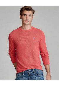 Ralph Lauren - RALPH LAUREN - Czerwony sweter z bawełny Regular Fit Mesh. Typ kołnierza: polo. Kolor: czerwony. Materiał: bawełna, mesh. Wzór: haft, ze splotem. Styl: klasyczny, sportowy #1