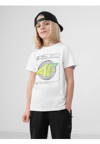 4f - T-shirt z nadrukiem chłopięcy. Kolor: biały. Materiał: dzianina, bawełna. Wzór: nadruk #1