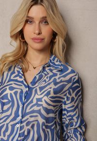 Renee - Niebiesko-Biała Koszula z Długim Rękawem Zapinana na Guziki Uvila. Kolor: niebieski. Długość rękawa: długi rękaw. Długość: długie #4