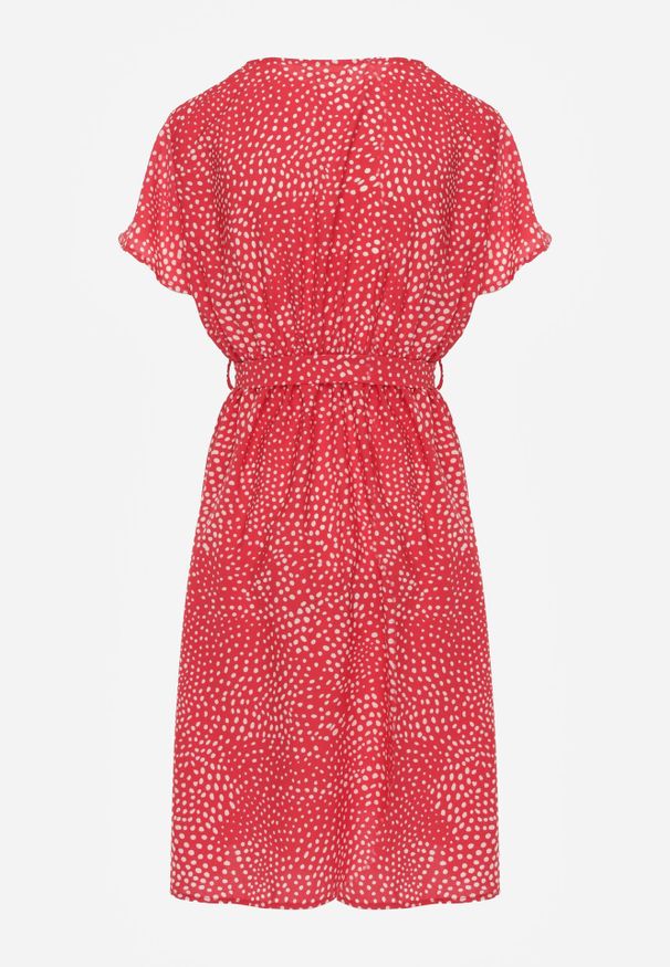 Born2be - Czerwona Sukienka Kepherine. Kolor: czerwony. Materiał: materiał, tkanina. Wzór: kropki. Typ sukienki: kopertowe. Długość: mini
