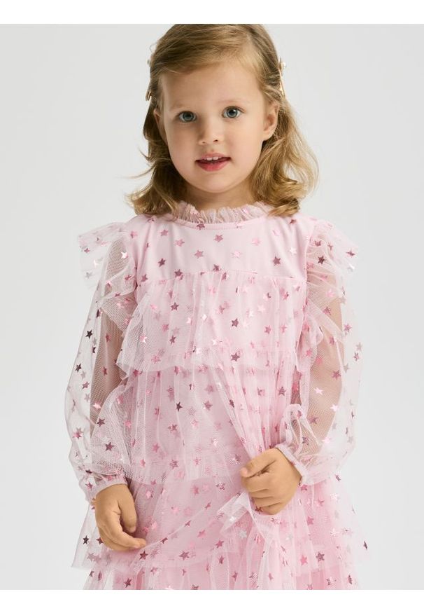 Reserved - Tiulowa sukienka w gwiazdki - pastelowy róż. Kolor: różowy. Materiał: tiul