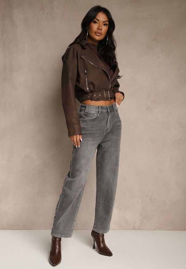 Renee - Szare Jeansy Mom Fit High Waist Ralineva. Stan: podwyższony. Kolor: szary. Styl: elegancki