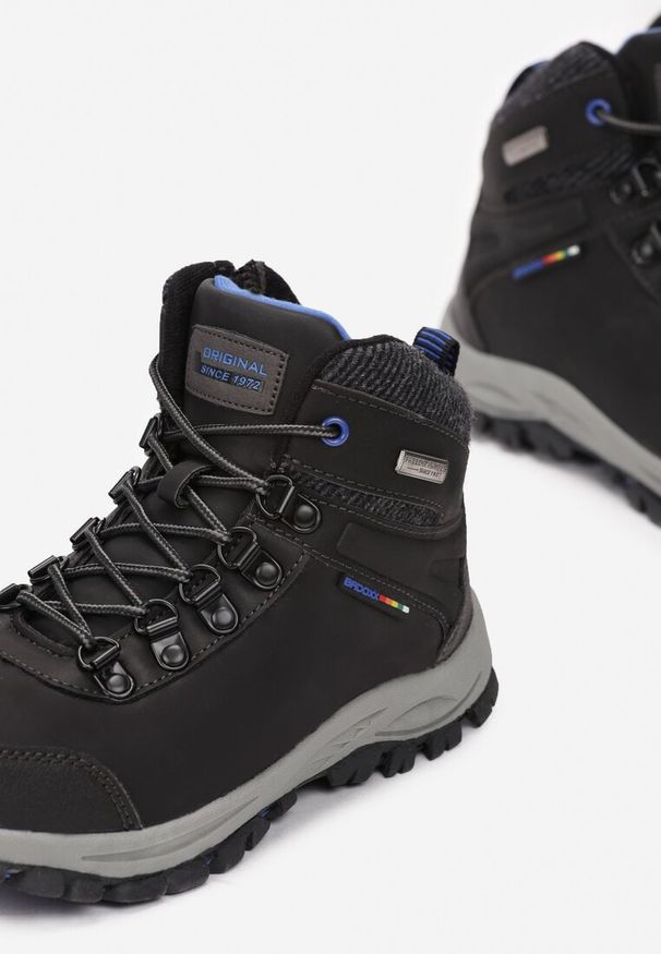 Born2be - Czarno-Niebieskie Buty Trekkingowe Azaerryss. Okazja: na spacer. Wysokość cholewki: za kostkę. Nosek buta: okrągły. Zapięcie: sznurówki. Kolor: czarny. Materiał: nubuk, syntetyk. Szerokość cholewki: normalna