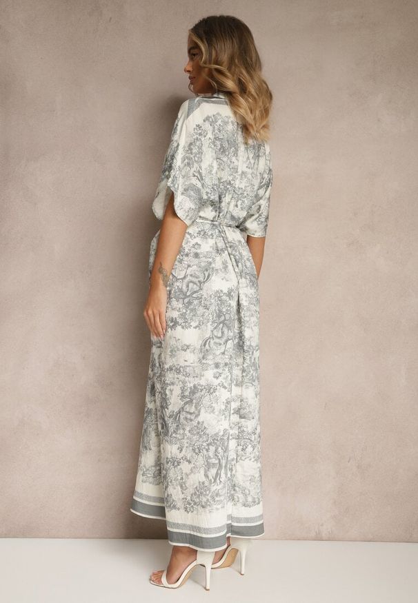 Renee - Szara Sukienka Oversize z Wiskozą i Abstrakcyjnym Motywem Lunisana. Okazja: na co dzień. Kolor: szary. Materiał: wiskoza. Typ sukienki: oversize. Styl: elegancki, casual