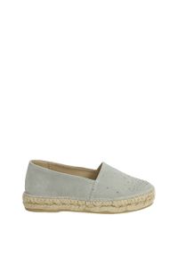Venezia - LEKKIE ESPADRYLE ZE ZDOBIENIEM ELISA92 SER GRIS. Materiał: skóra, syntetyk, zamsz. Wzór: aplikacja. Obcas: na obcasie. Wysokość obcasa: średni #1